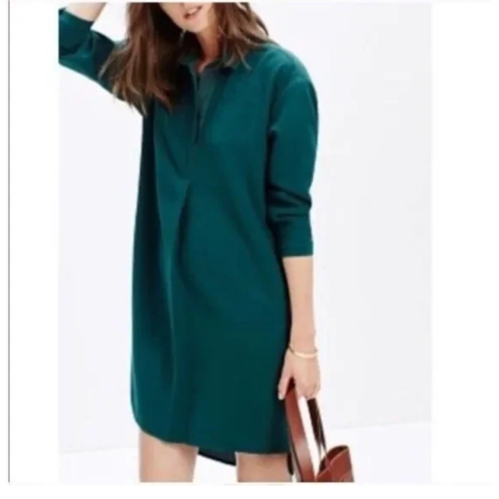 • Madewell • Women’s Moviehouse Shirtdress Hunter green Textured 3/4 sleeves Med - Picture 2 of 5